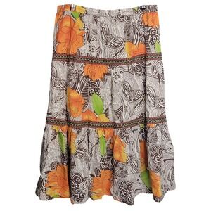 Choices Floral Tiered Midi Skirt Large Brown Orange Boho Flora Vtgl Cottage Core